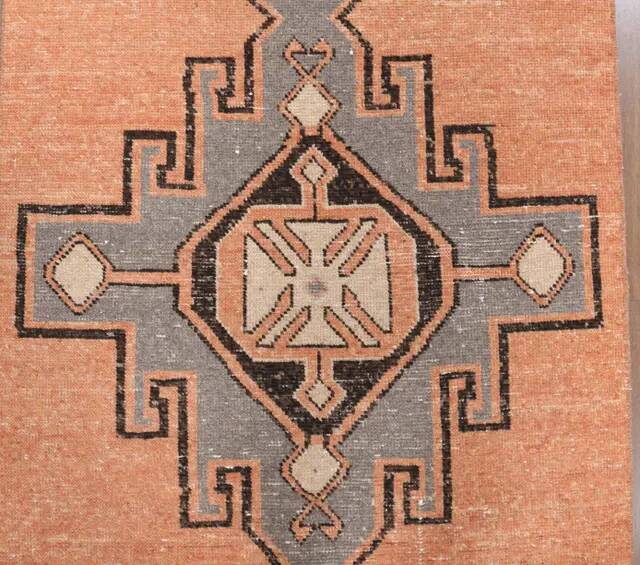 Vintage Turkish Hand-Knotted Wool Cotton Orange Runner Rug 95x408