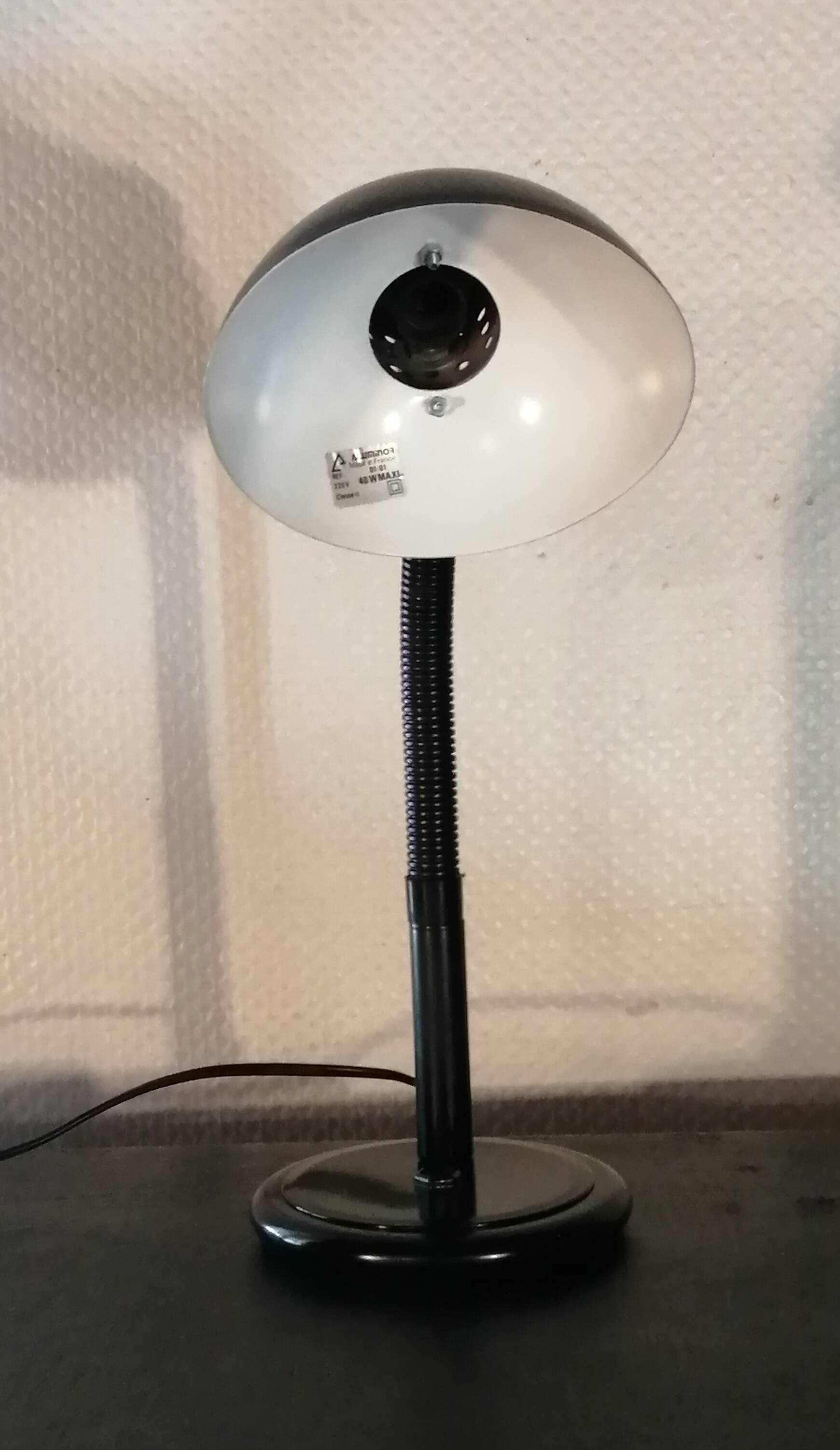 Large black Aluminor desk lamp made in France vintage 1970