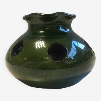 Vase / pot à bulbes en terre cuite émaillée verte