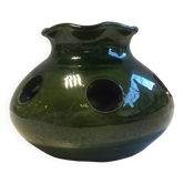 Old Bulb Pot Vase or Brasero Candle Holder Green Enameled Terracotta Pottery