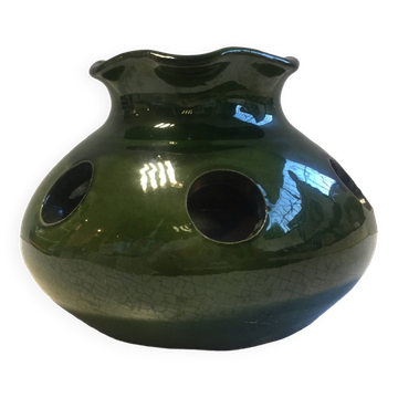 Vase / pot à bulbes en terre cuite émaillée verte