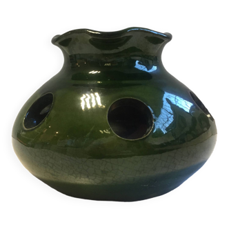 Vase / pot à bulbes en terre cuite émaillée verte
