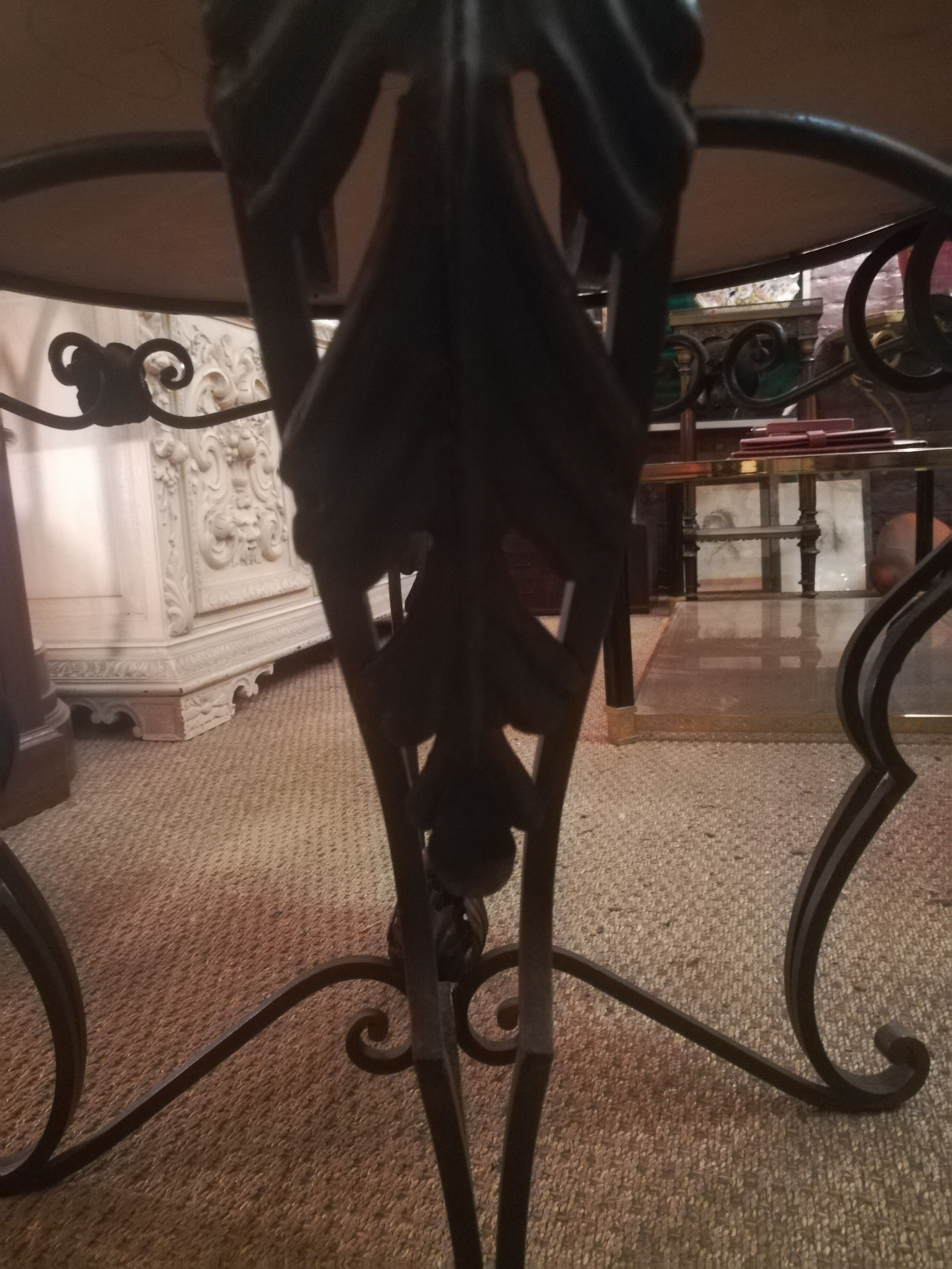 Wrought iron and marble coffee table