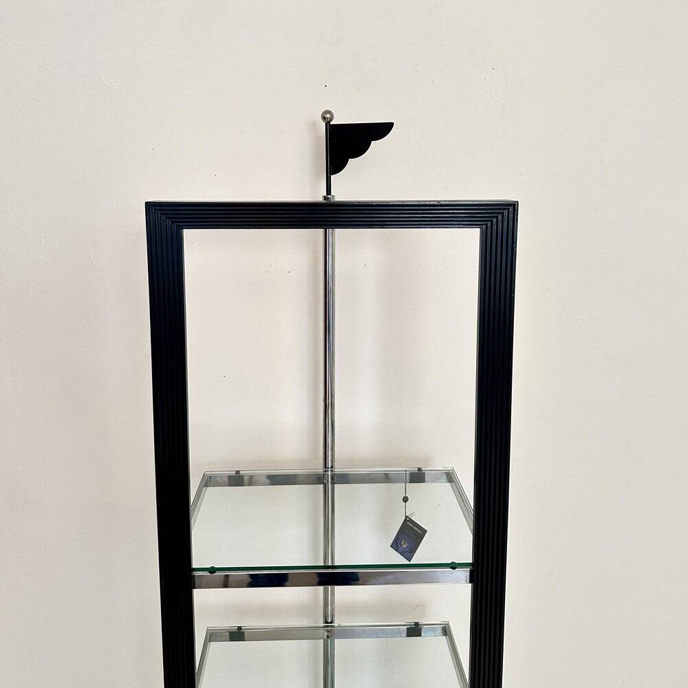Italian Postmodern Chrome, Black Wood and Glass Shelf by Ponti Terenghi, 1980s