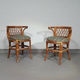 Rattan / bamboo balcony side table / chairs set 1970s