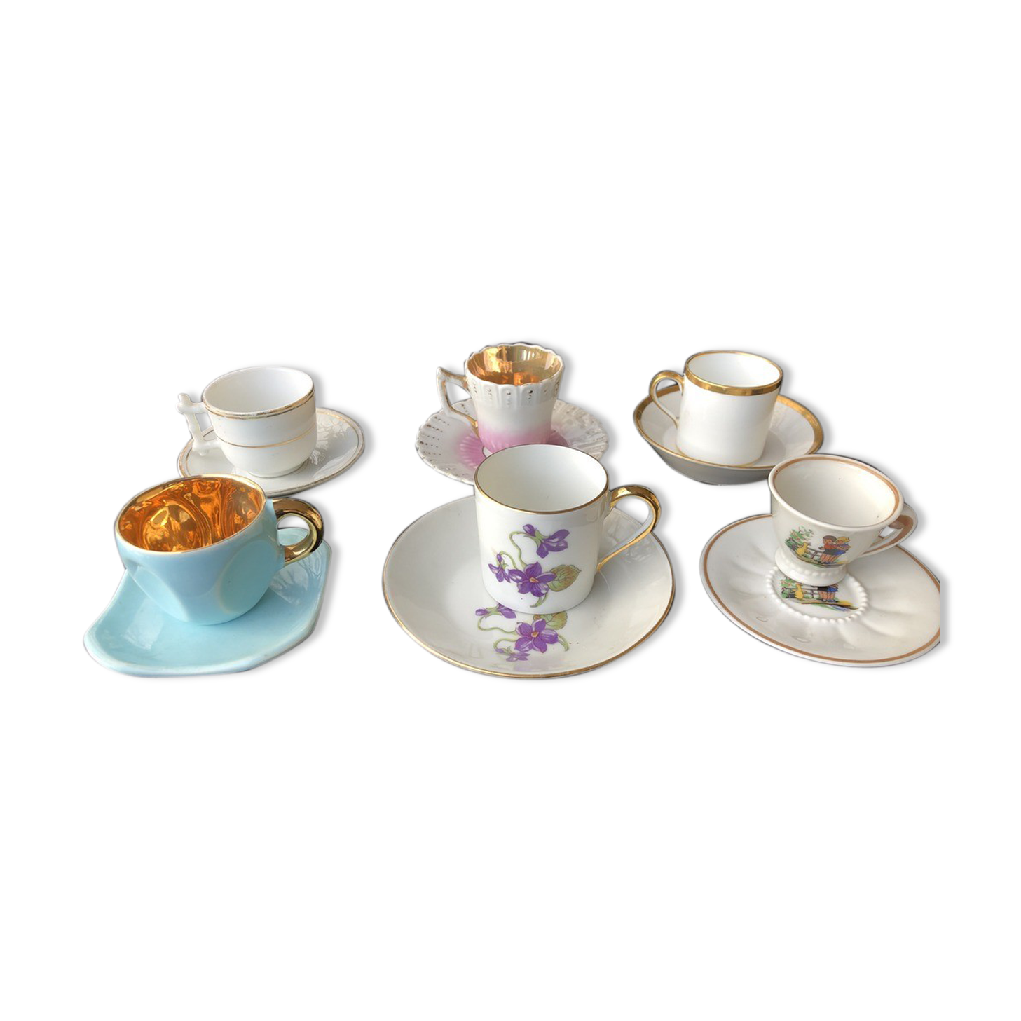 6 coffee cups assorted their subcup