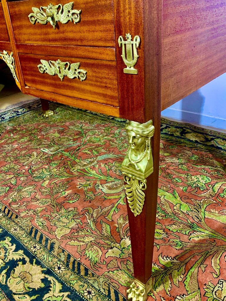 Empire style desk return from egypt double sided in mahogany and gilded bronzes year 1900