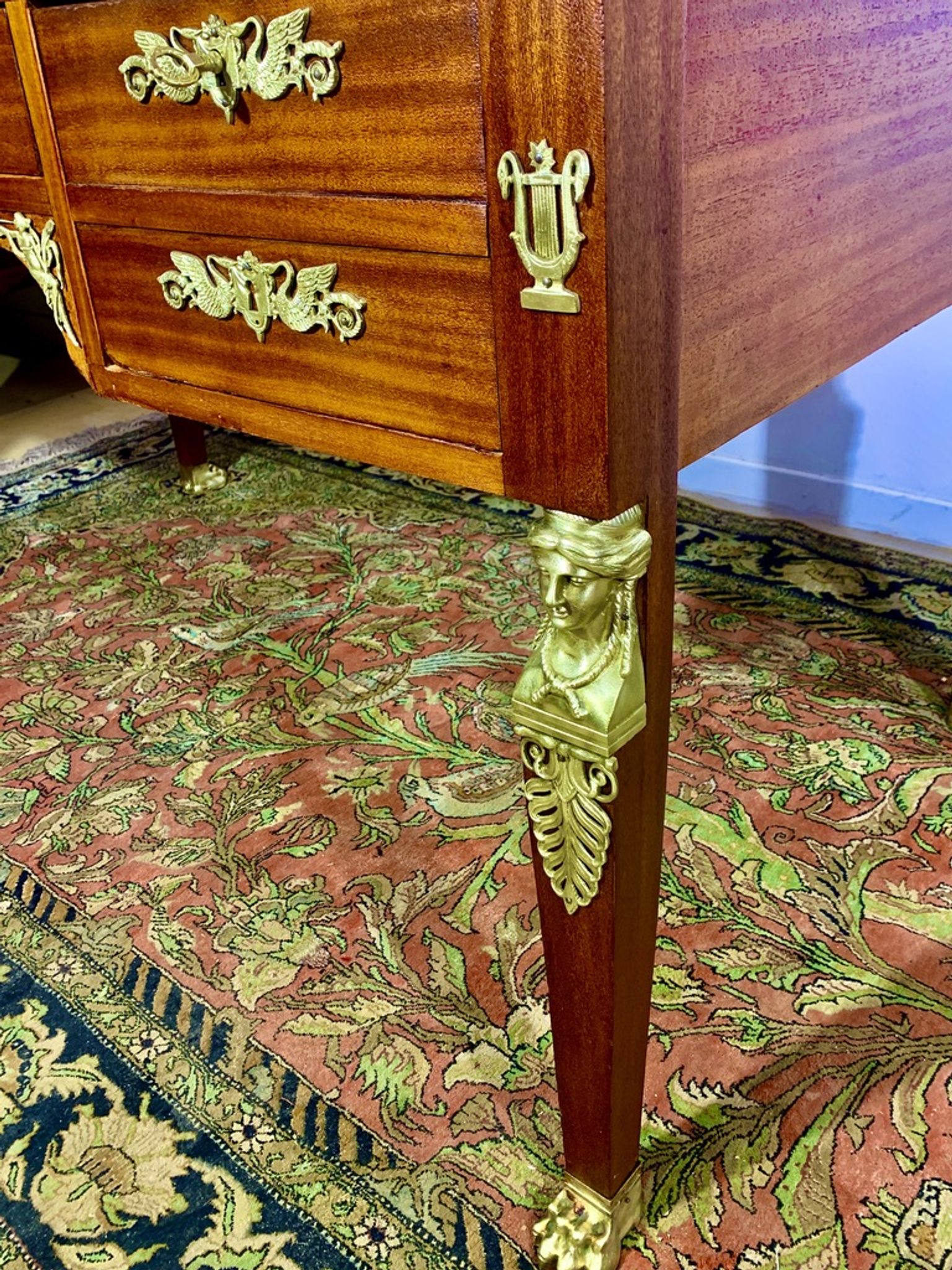 Empire style desk return from egypt double sided in mahogany and gilded bronzes year 1900