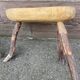 Pair of rustic 1940 brutalist wooden tripod farm stools vintage
