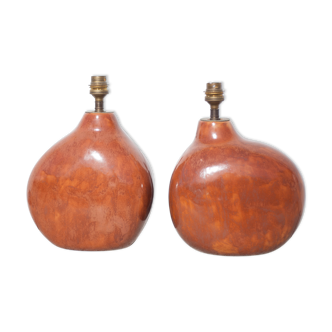 Paire de lampes terre cuite émaillé