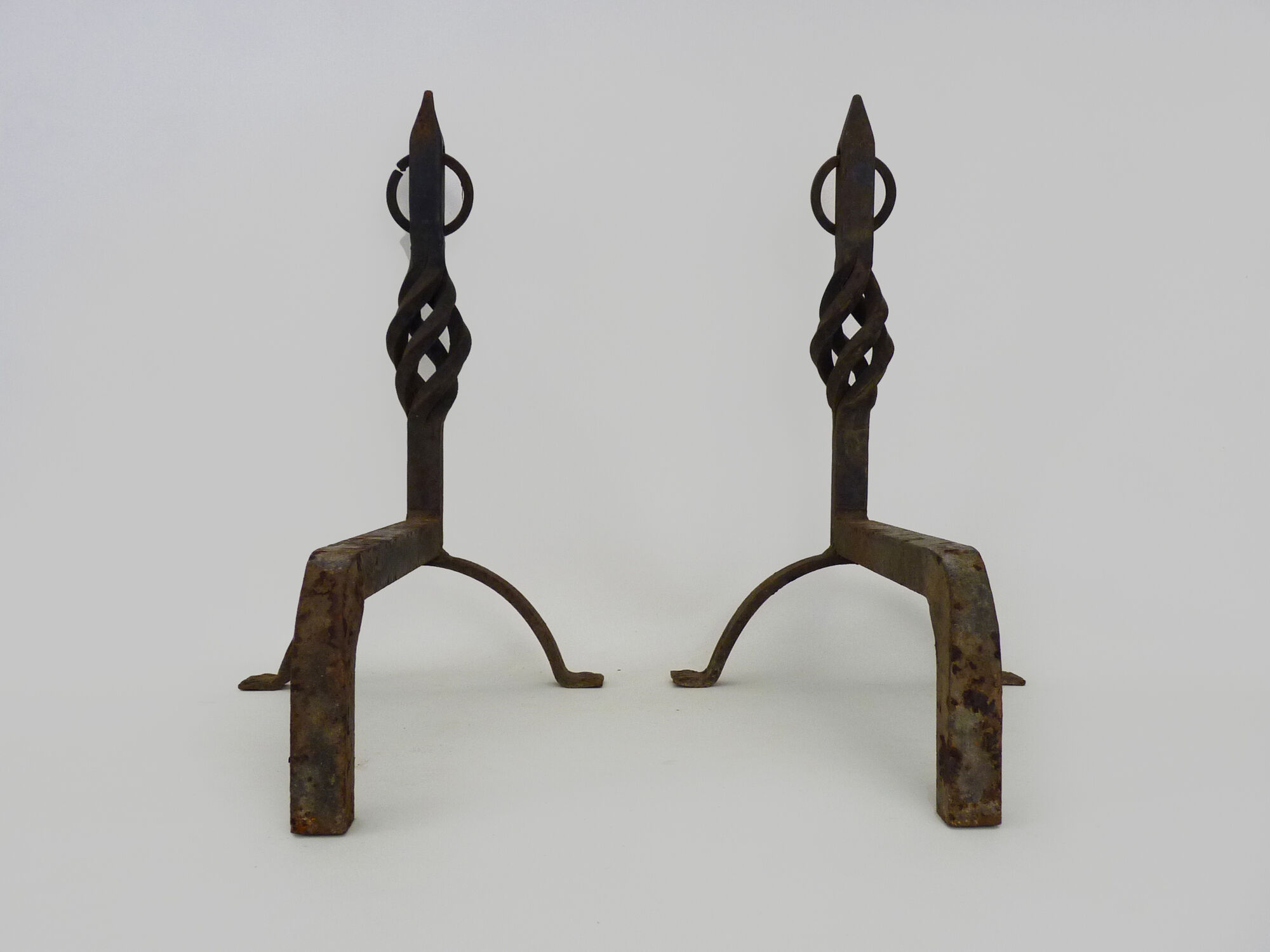 Large pair of cast iron chimney chenets. France 19th century