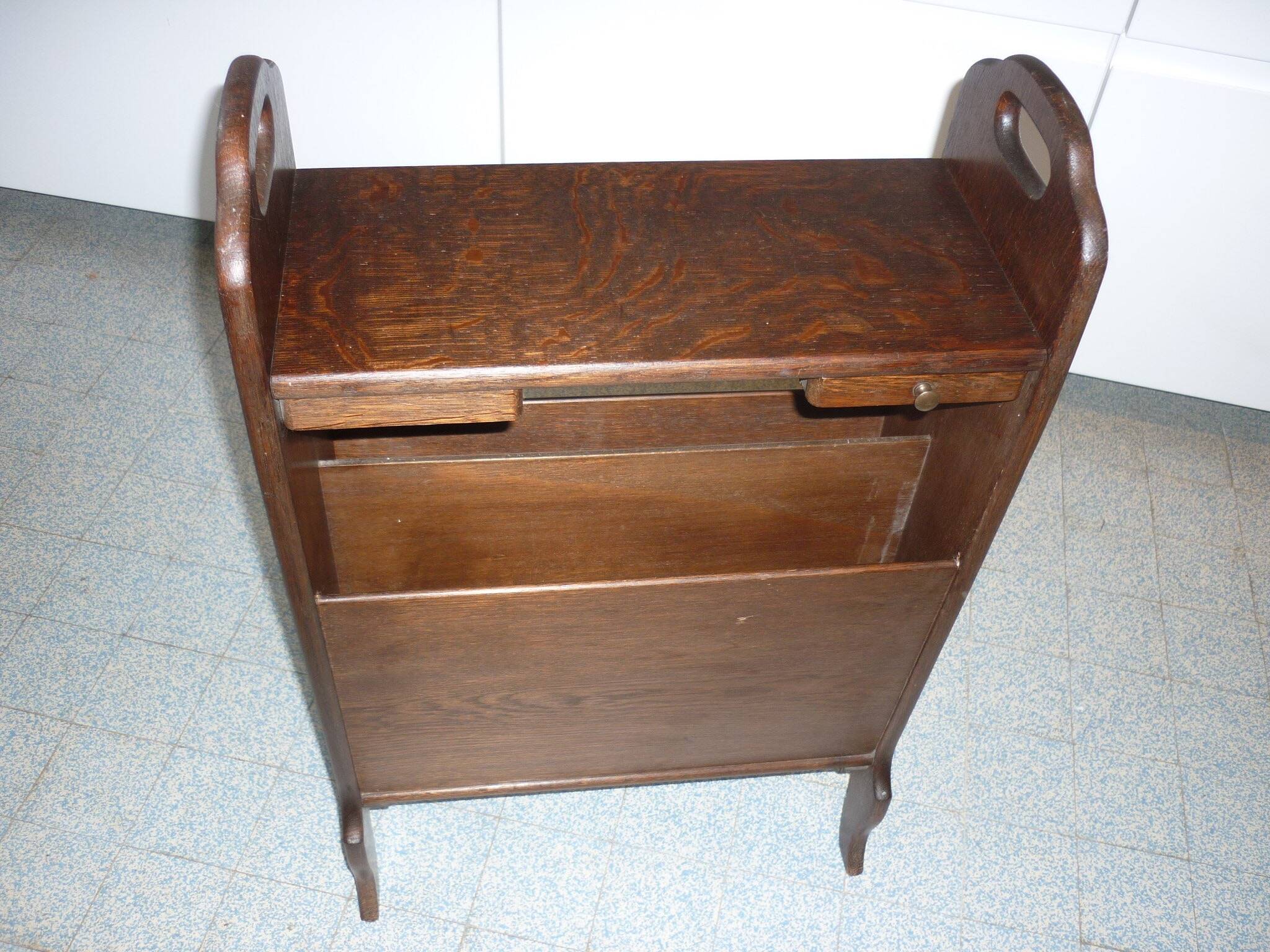 Magazine rack with ashtrays, wooden end table