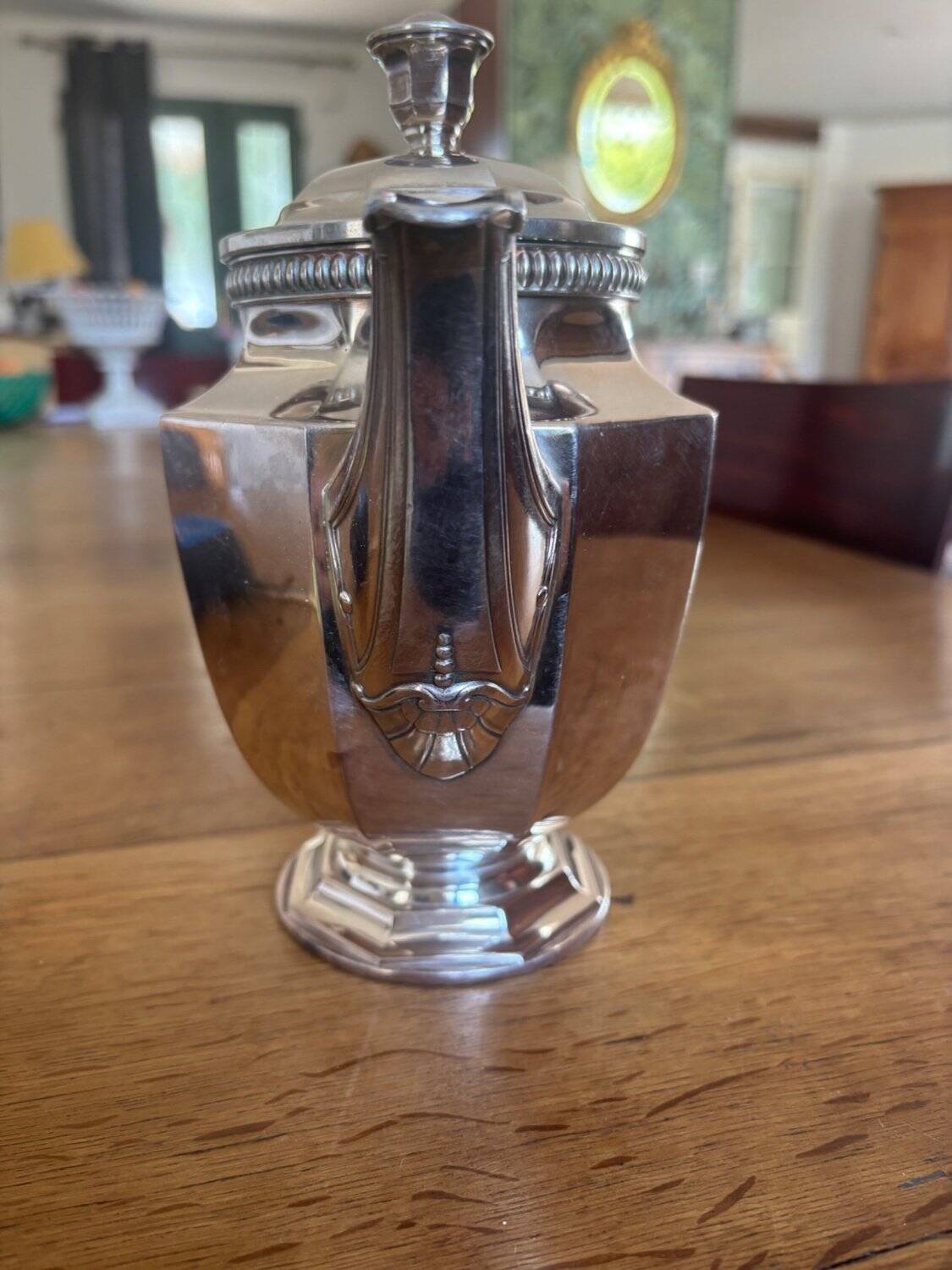 Belle Époque teapot in silver-plated metal and ebony – octagonal shape