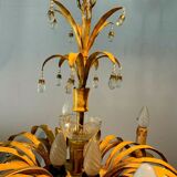 Glass chandelier and patinated sheet metal Six arms of light XX century