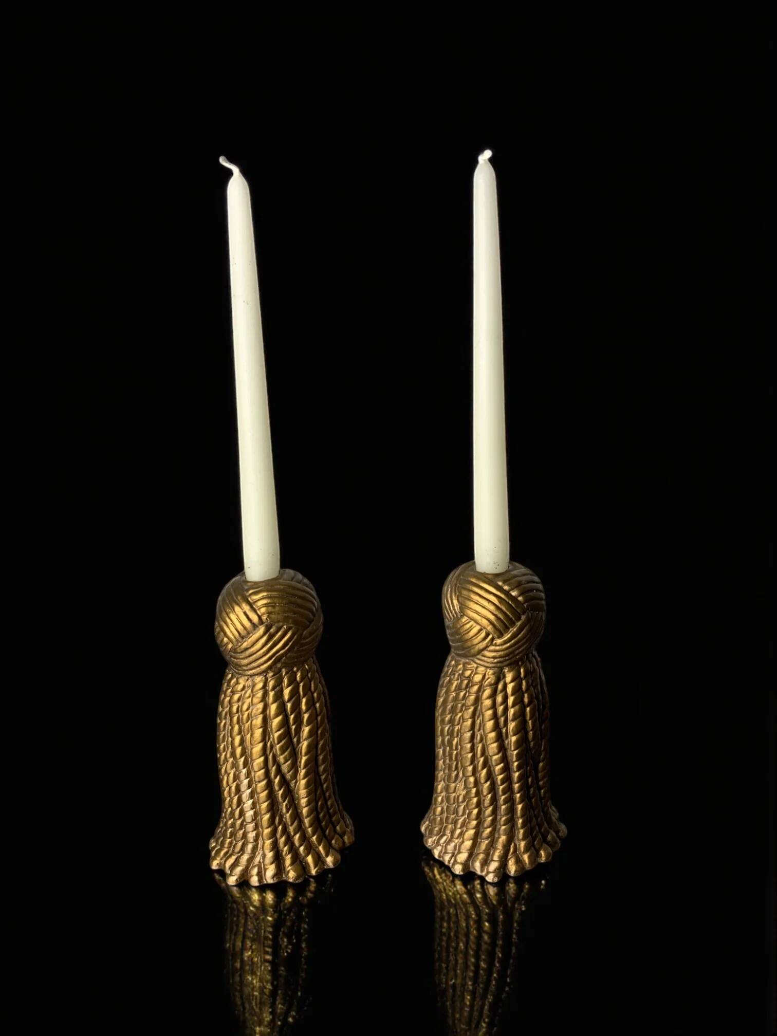 Paire de bougeoirs en plâtre en forme de nœud doré, Espagne, 1980