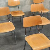 Set of 6 Czech chairs "Kovonac" school type, chrome and wood 1960