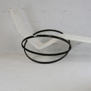 Roger Lecal rocking long chair, Jetstar model, brown lask and canvas, France, 1975