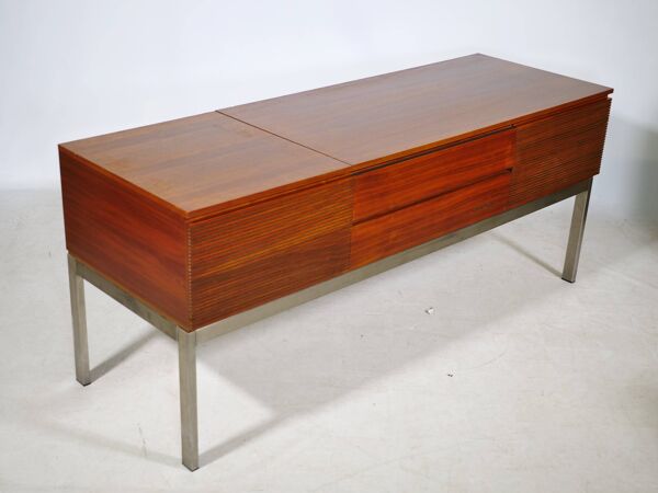 Meuble bas audio de style mid-century en bois et métal, années 1960