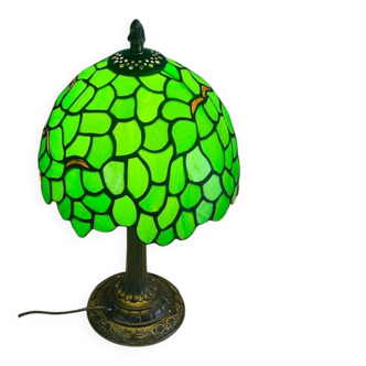 Vintage Tiffany Inspiration Lamp and Green Shade | Green Foliage Shade