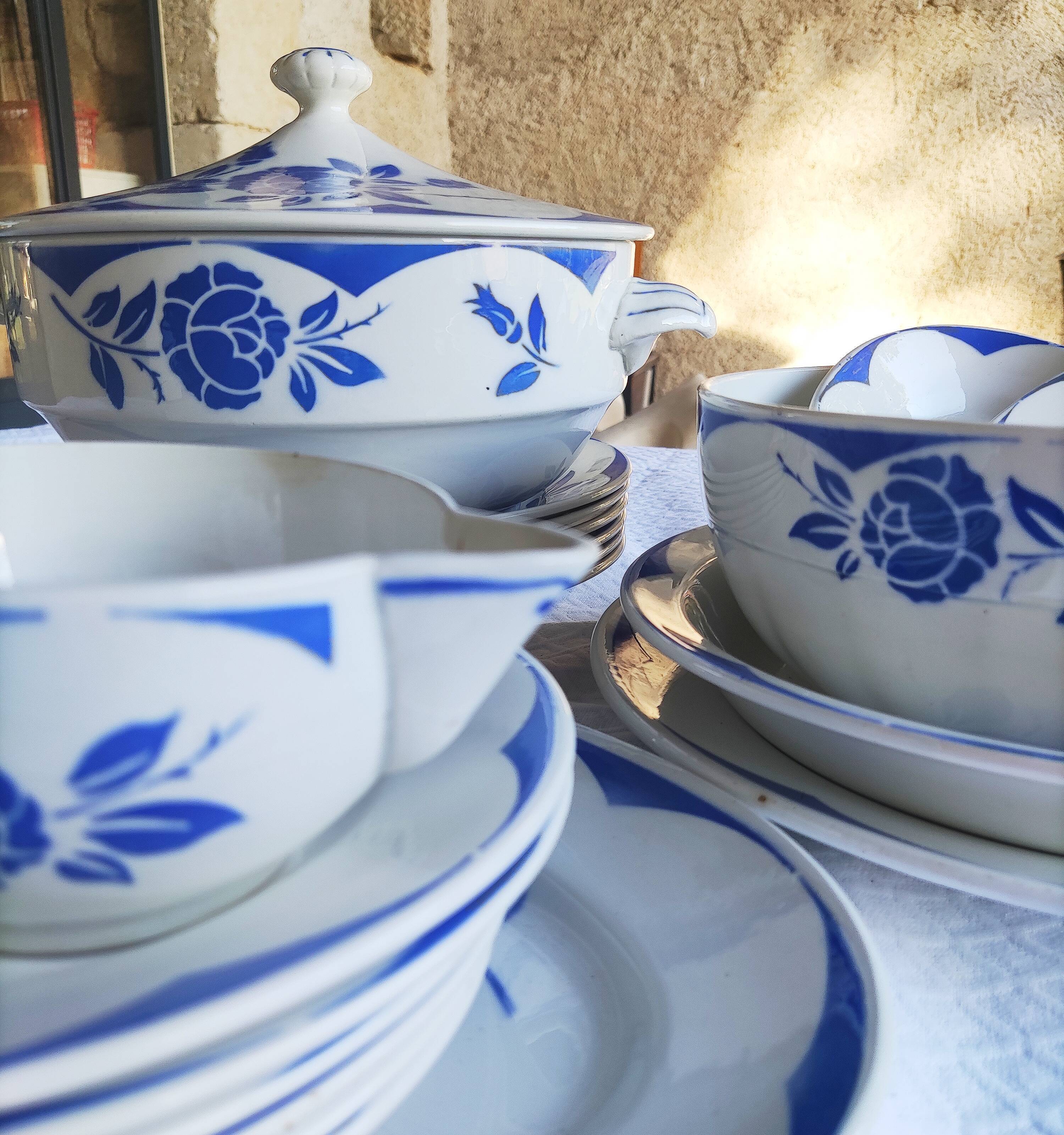 Table service Digoin Sarreguemines - blue and white