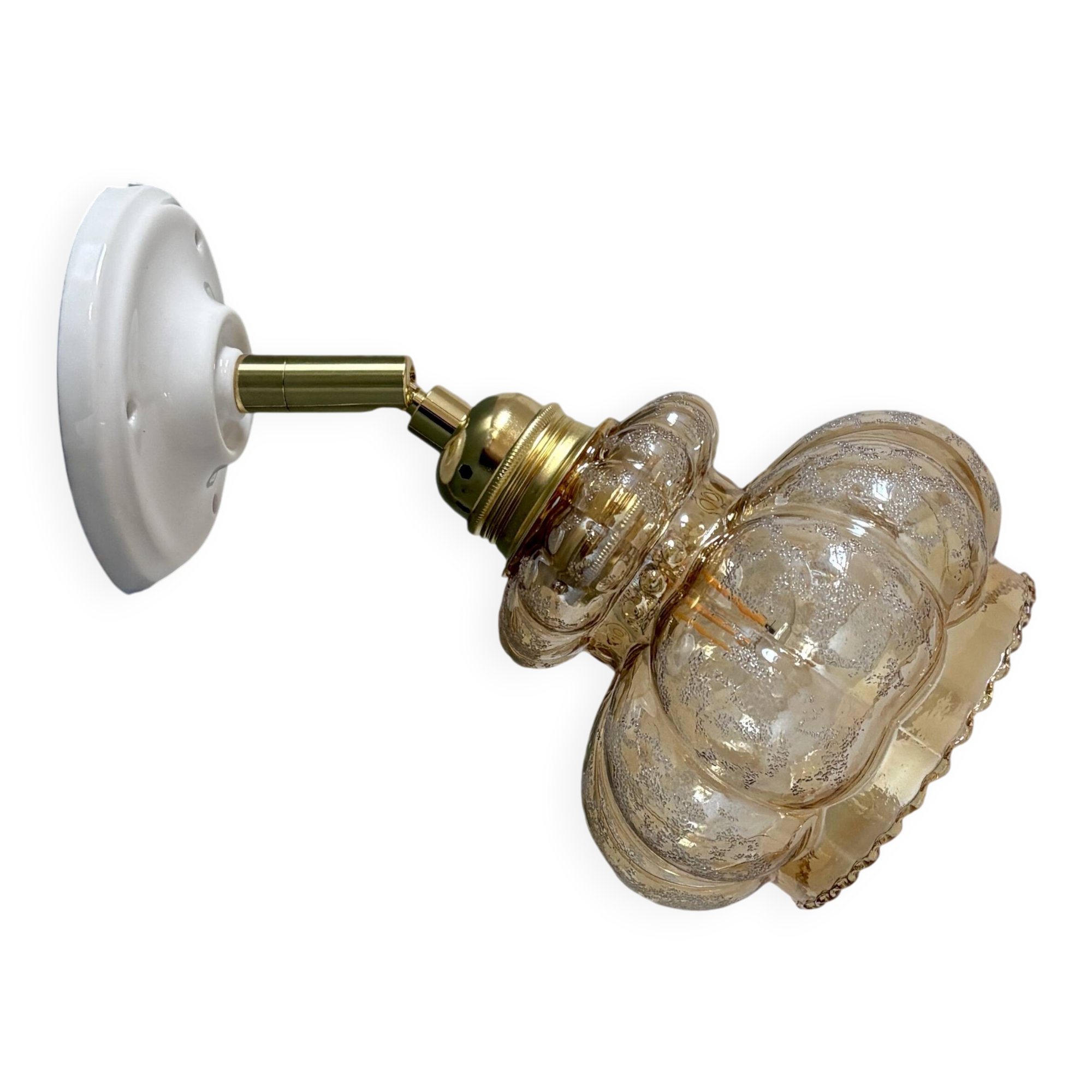 Applique tulipe vintage en verre ambré granité