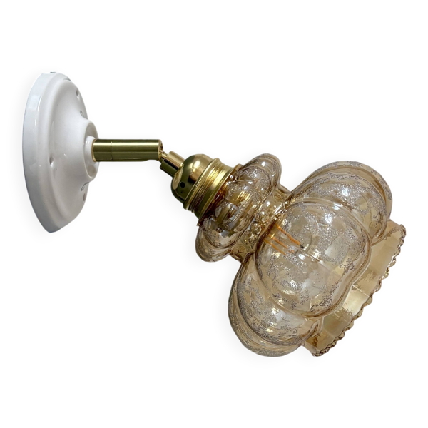 Applique tulipe vintage en verre ambré granité
