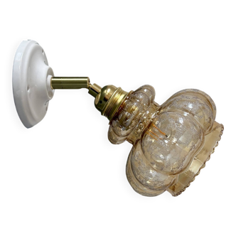 Vintage amber frosted glass tulip wall light
