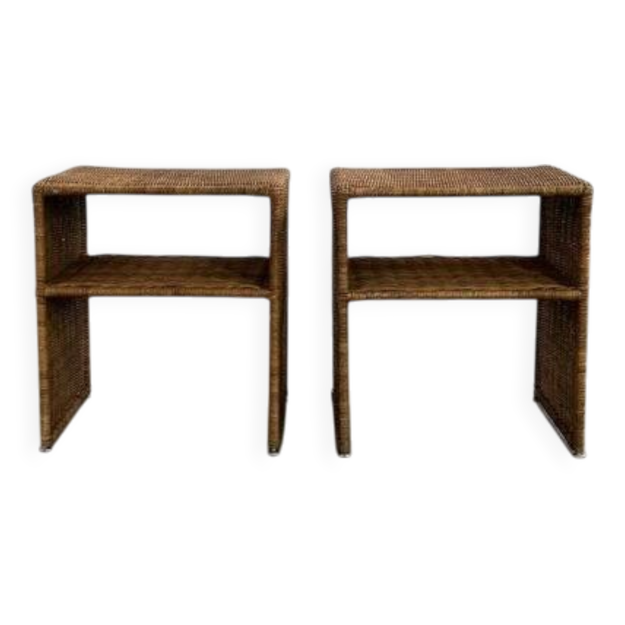 Tables de Chevet en Osier, années 60-70, Set de 2