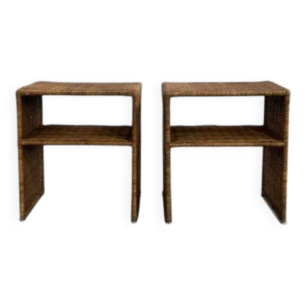 Tables de Chevet en Osier, années 60-70, Set de 2