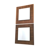 Vintage Pair of Square Walnut Mirrors Produced by Sant'Ambrogio e Deberti, Italy