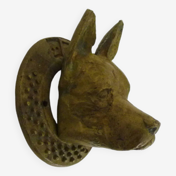 Old Doberman door knocker in bronze or brass. Door hammer. The 50's