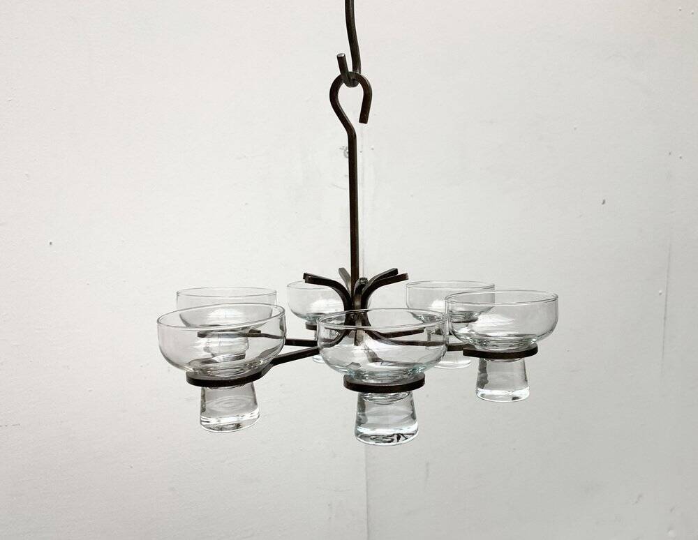 Mid-century metal and glass candle holder suspension from Denmark, 1960s.