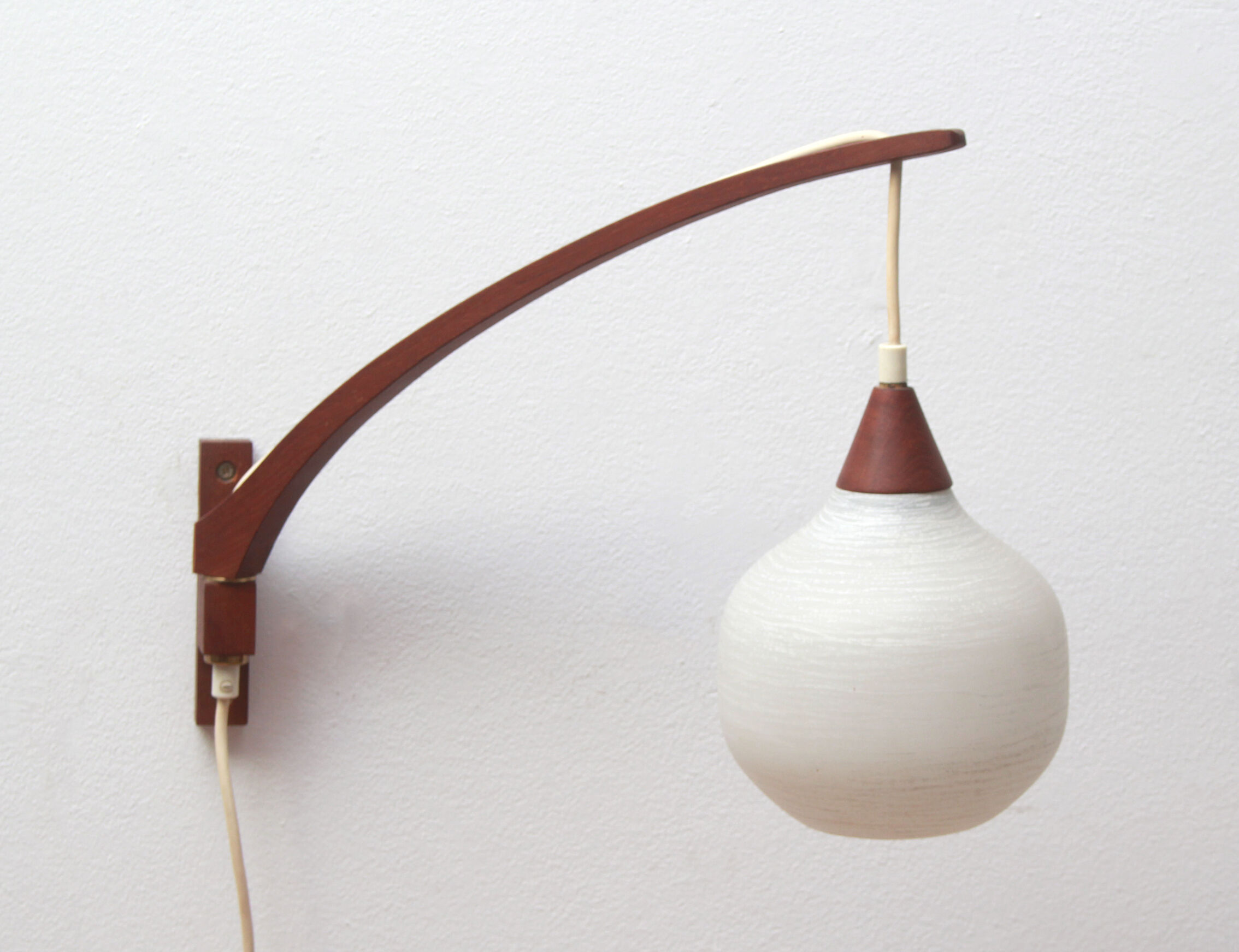 1960s wall lamp in teak and opal glass