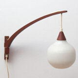 1960s wall lamp in teak and opal glass