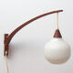 1960s wall lamp in teak and opal glass
