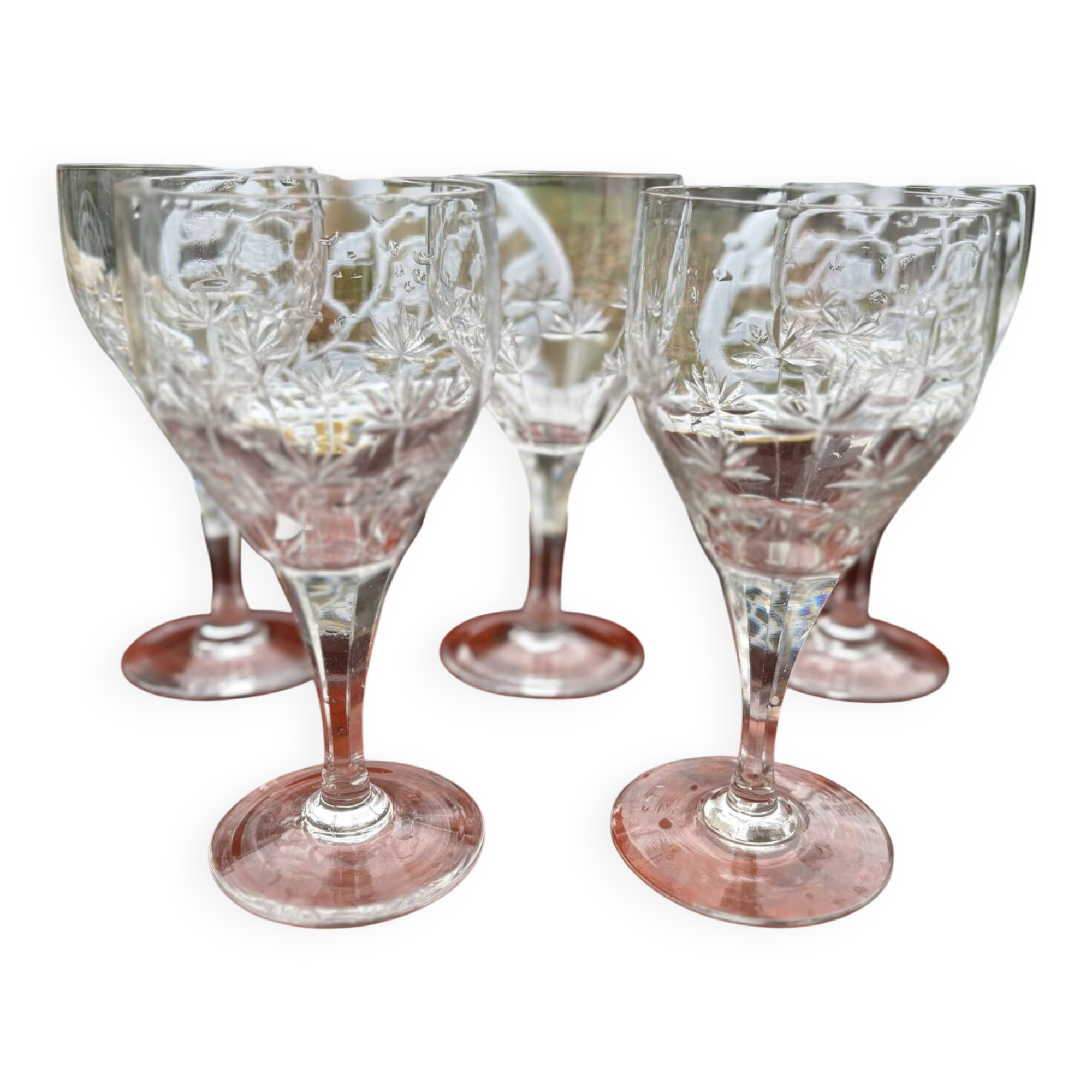 Set of five cut crystal wine glasses