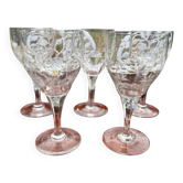 Set of five cut crystal wine glasses