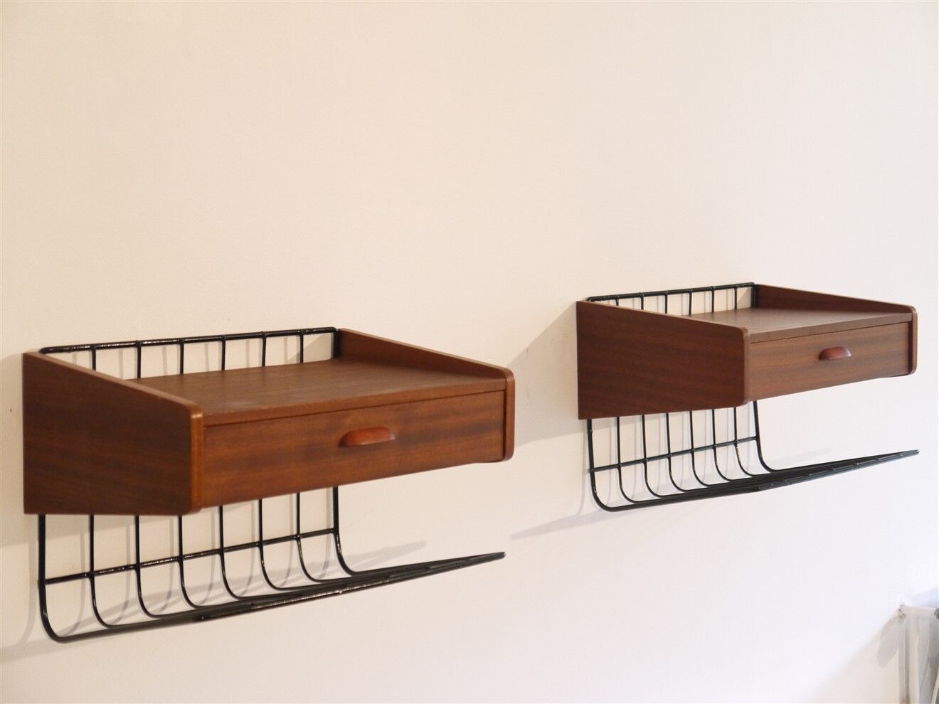 Pair of Scandinavian hanging bedside tables 1960