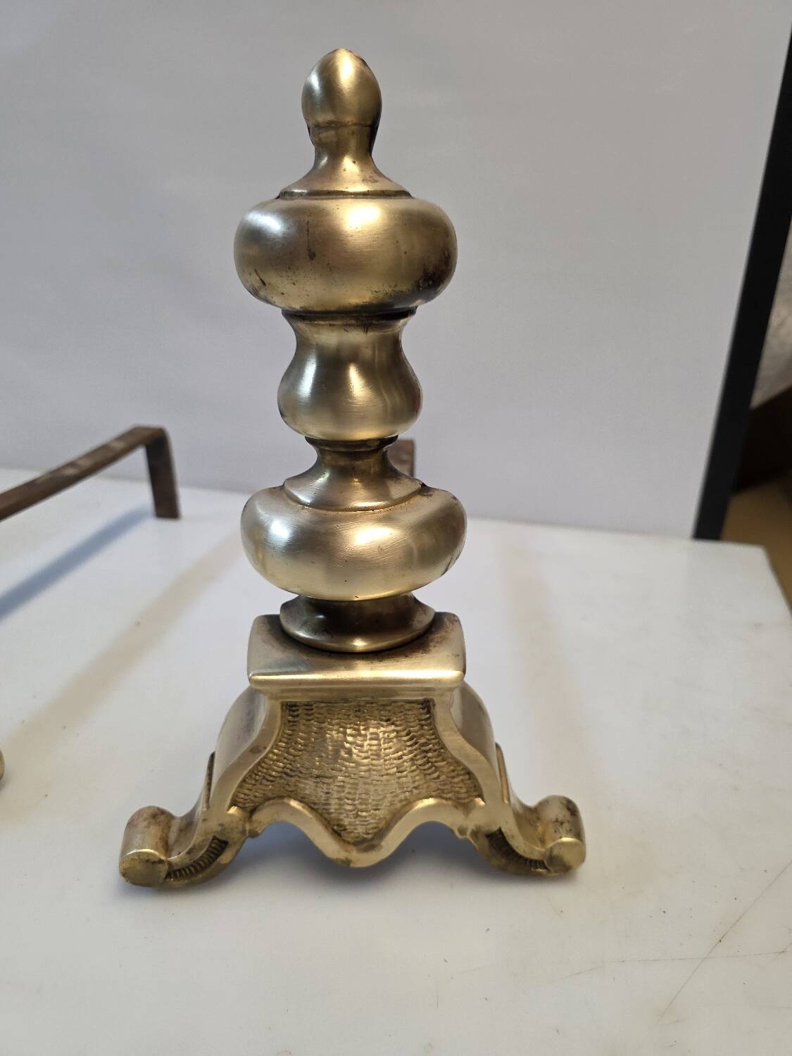 Pair of antique brass andirons, Louis XV style