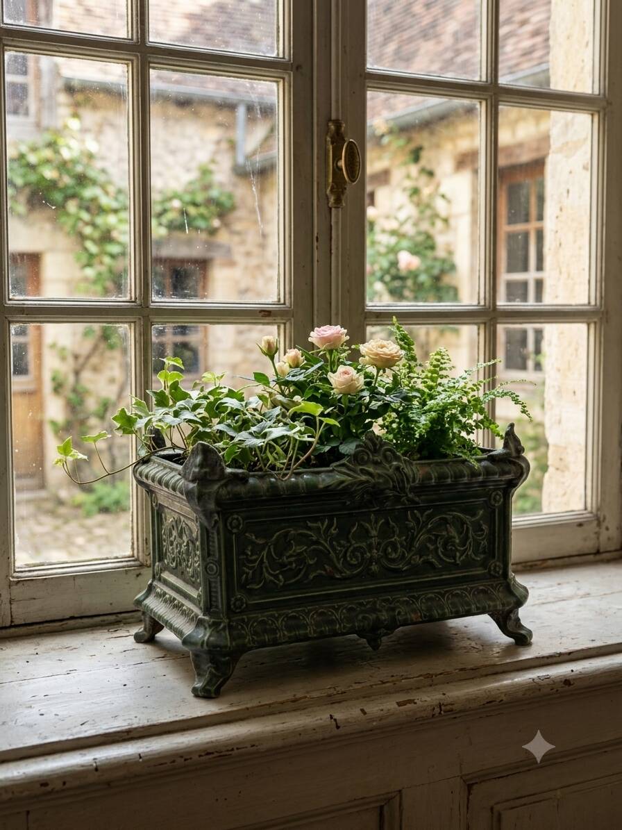 Antique enamelled cast iron planter in the Napoleon III style.