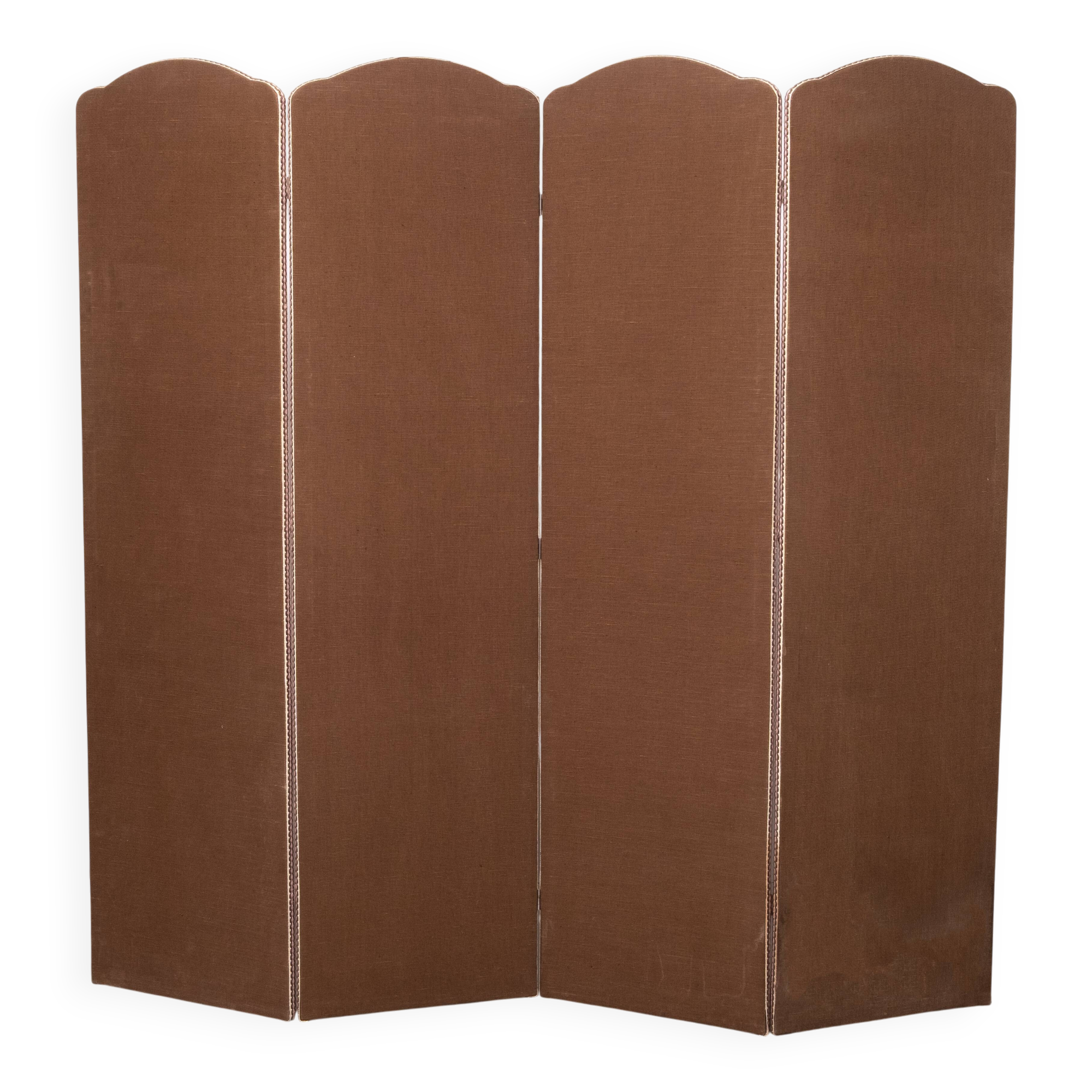 4 parts Brown Linen Fabric Room Divider 1970s Holland