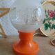 Retro orange table lamp and 70s glass globe
