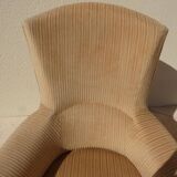 Old bergère upholstered in beige velvet – Firm back and seat