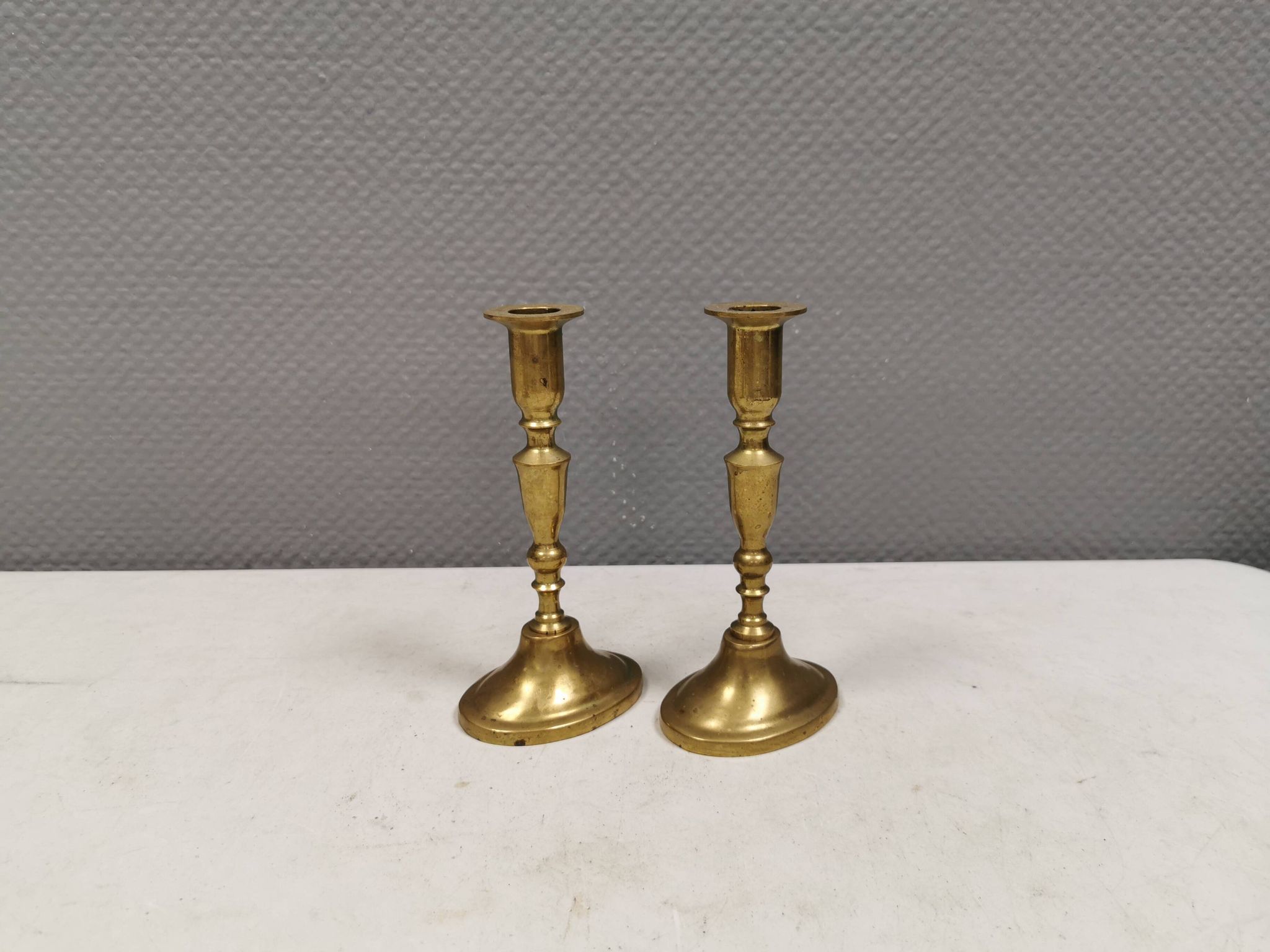 A set of vintage brass candlesticks, made by MALM Denmark in the 1960-70s.