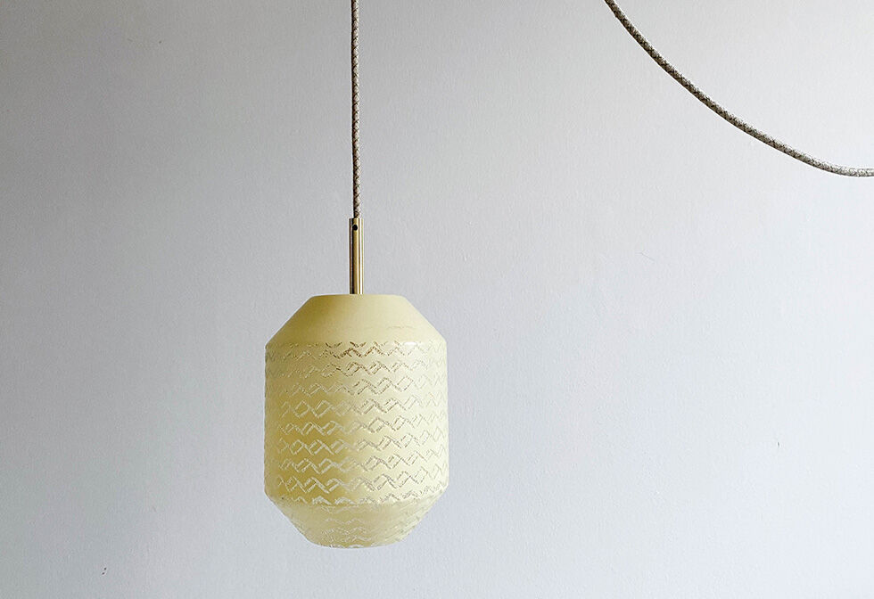 Hanging lamp yellow globe chiseled
