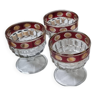 Italian burgundy and gold footed cups x 3