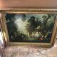 Old painting print on canvas + frame carved wood Gilded Vintage #2