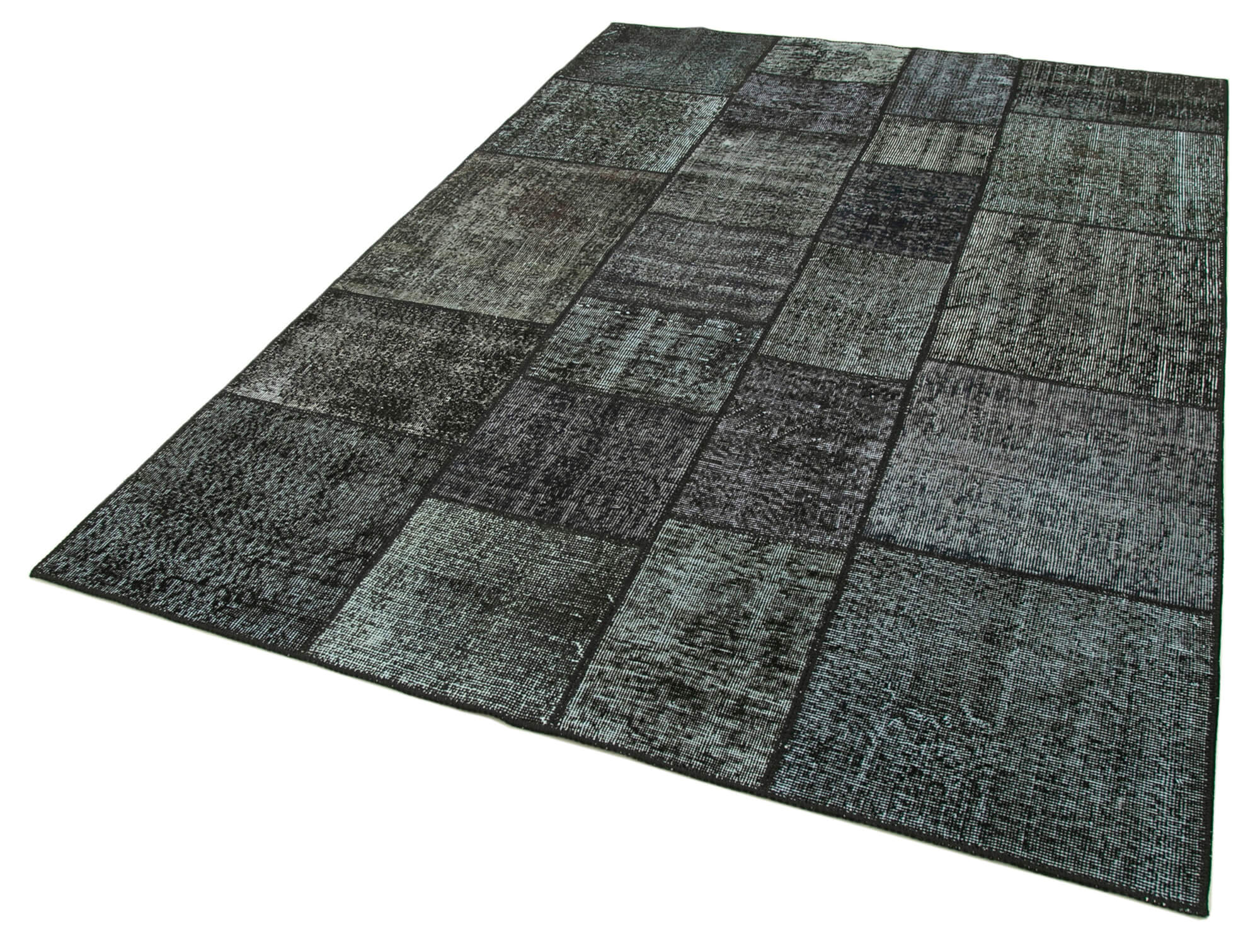 Hand-knotted turkish vintage 172 cm x 243 cm black patchwork rug