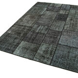 Hand-knotted turkish vintage 172 cm x 243 cm black patchwork rug