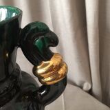 Vase in light green and dark ceramic and golden years 1950